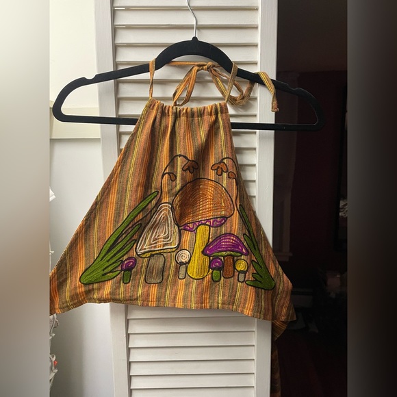 NWOT Lakhays Mushroom Embroidered Halter Top - Picture 1 of 7